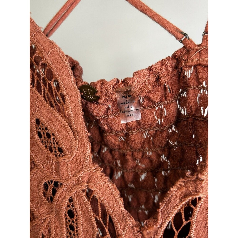 Free People Adella slip dress rust-colored crochet lace bodice tiered plum skirt - Picture 6 of 8